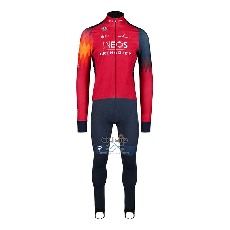 Ineos Grenadiers Ropa Ciclismo Culotte Largo 2023 Mangas Largas Rojo